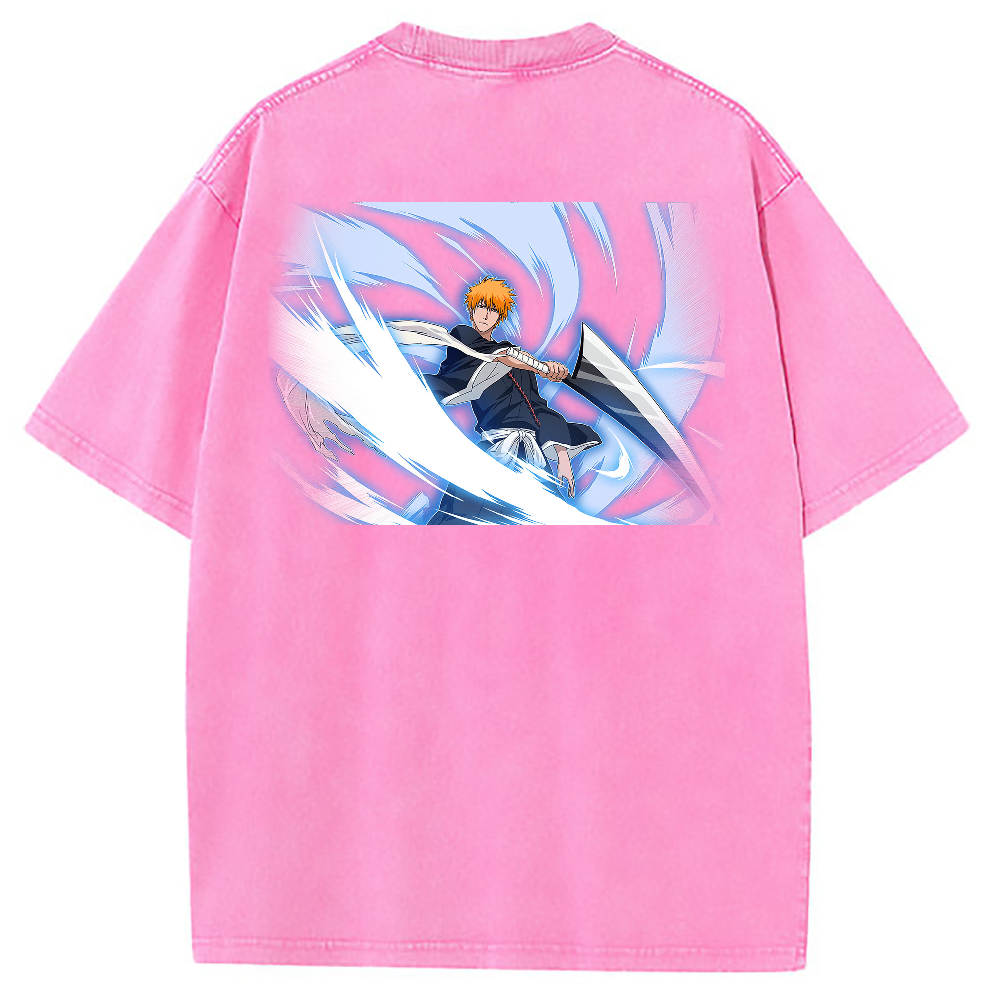 （画像用） ブリーチ 黒崎一護（くろさき いちご）BLEACH Kurosaki Ichigo 綿100% ヴィンテージ風 半袖Tシャツ（背面プリント）